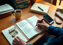 Neatly written IGNOU handwritten assignment pages on a study desk with a pen, books, and a smartphone displaying a WhatsApp chat for assignment orders